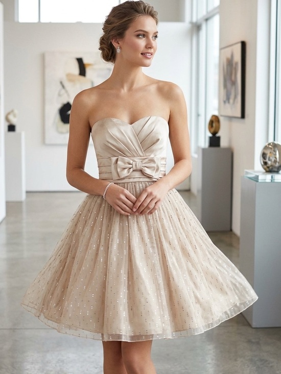 Trixxi Dresses & Skirts - Trixxi Strapless Champagne Sparkle Tulle Dress with Waist Bow